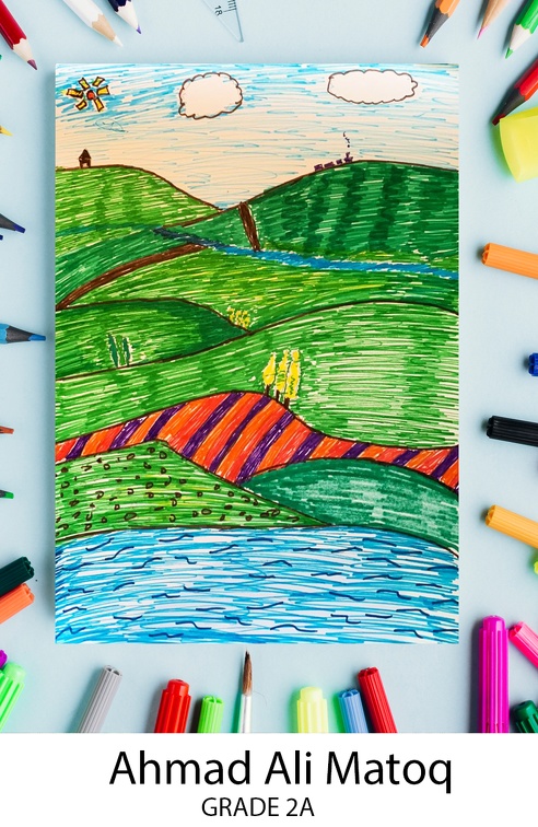 Handprint mountain scenery Easy Drawing for kids - Kids Art & Craft